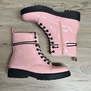 Pink Lace Up Combat Boots